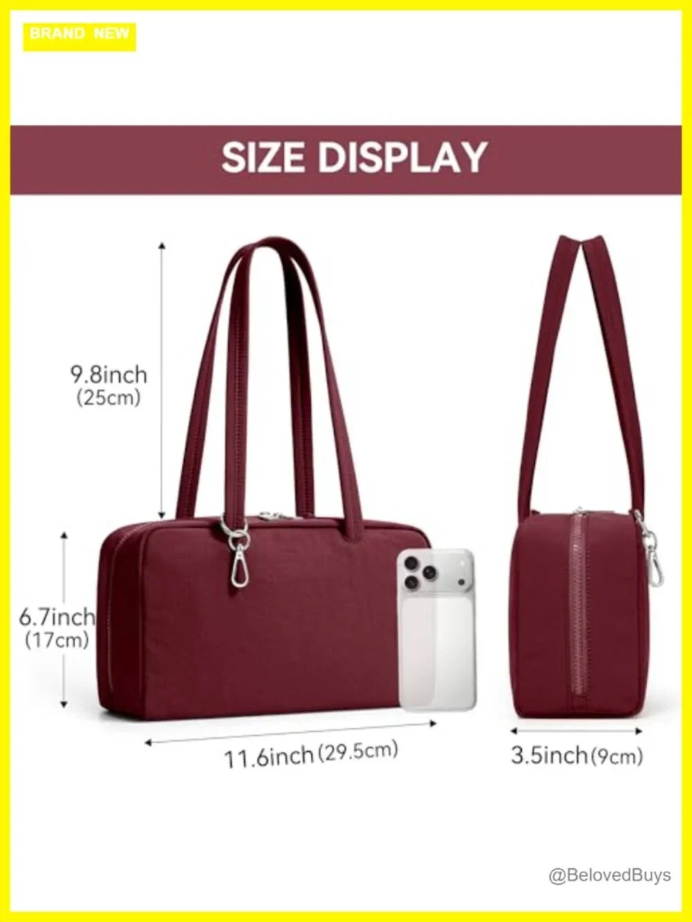 Nylon Tote Bag with Keychain Clip - Lightweight Zipper Handbag for Work Travel